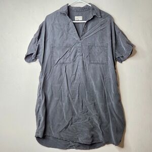 Universal Thread Shirt Dress Women XL Charcoal Gray Horizontal Yoke High Low Hem
